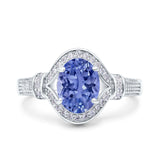 Oval Art Deco Wedding Engagement Bridal Ring Accent Vintage Round Simulated Cubic Zirconia 925 Sterling Silver