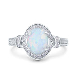 Oval Art Deco Wedding Engagement Bridal Ring Accent Vintage Round Simulated Cubic Zirconia 925 Sterling Silver
