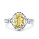 Oval Art Deco Wedding Engagement Bridal Ring Accent Vintage Round Simulated Cubic Zirconia 925 Sterling Silver