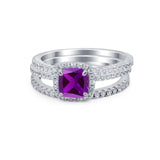 3Piece Wedding Ring Band Round Simulated Cubic Zirconia 925 Sterling Silver