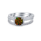 3Piece Wedding Ring Band Round Simulated Cubic Zirconia 925 Sterling Silver