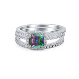 3Piece Wedding Ring Band Round Simulated Cubic Zirconia 925 Sterling Silver