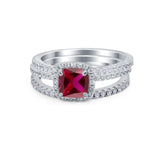 3Piece Wedding Ring Band Round Simulated Cubic Zirconia 925 Sterling Silver