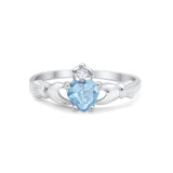 Heart Shape Simulated Cubic Zirconia Claddagh Wedding Ring 925 Sterling Silver