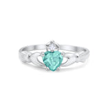 Heart Shape Simulated Cubic Zirconia Claddagh Wedding Ring 925 Sterling Silver