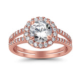 Halo Split Shank Engagement Ring Simulated Cubic Zirconia 925 Sterling Silver