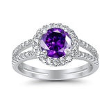 Halo Split Shank Engagement Ring Simulated Cubic Zirconia 925 Sterling Silver