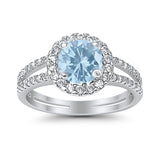 Halo Split Shank Engagement Ring Simulated Cubic Zirconia 925 Sterling Silver