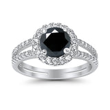 Halo Split Shank Engagement Ring Simulated Cubic Zirconia 925 Sterling Silver