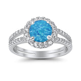 Halo Split Shank Engagement Ring Simulated Cubic Zirconia 925 Sterling Silver