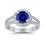 Halo Split Shank Engagement Ring Simulated Cubic Zirconia 925 Sterling Silver