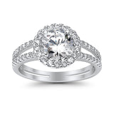 Halo Split Shank Engagement Ring Simulated Cubic Zirconia 925 Sterling Silver