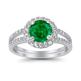 Halo Split Shank Engagement Ring Simulated Cubic Zirconia 925 Sterling Silver