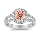 Halo Split Shank Engagement Ring Simulated Cubic Zirconia 925 Sterling Silver