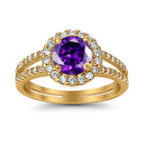 Halo Split Shank Engagement Ring Simulated Cubic Zirconia 925 Sterling Silver