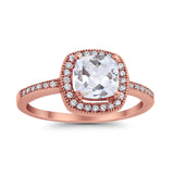Halo Art Deco Design Ring Round Simulated Cubic Zirconia 925 Sterling Silver