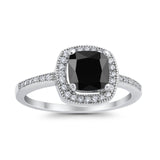 Halo Art Deco Design Ring Round Simulated Cubic Zirconia 925 Sterling Silver