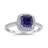 Halo Art Deco Design Ring Round Simulated Cubic Zirconia 925 Sterling Silver