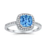 Halo Art Deco Design Ring Round Simulated Cubic Zirconia 925 Sterling Silver