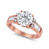 Engagement Round Baguette Stone Ring Simulated CZ 925 Sterling Silver