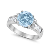 Engagement Round Baguette Stone Ring Simulated CZ 925 Sterling Silver