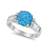 Engagement Round Baguette Stone Ring Simulated CZ 925 Sterling Silver