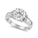 Engagement Round Baguette Stone Ring Simulated CZ 925 Sterling Silver