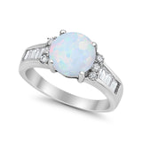 Engagement Round Baguette Stone Ring Simulated CZ 925 Sterling Silver