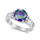 Engagement Round Baguette Stone Ring Simulated CZ 925 Sterling Silver