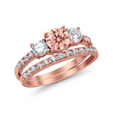 3-Stone Wedding Bridal Piece Ring Simulated Cubic Zirconia 925 Sterling Silver