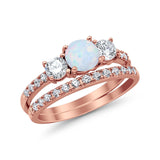 3-Stone Wedding Bridal Piece Ring Simulated Cubic Zirconia 925 Sterling Silver