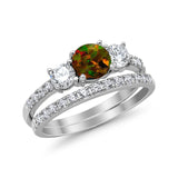 3-Stone Wedding Bridal Piece Ring Simulated Cubic Zirconia 925 Sterling Silver