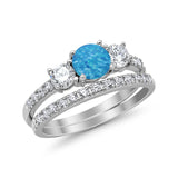 3-Stone Wedding Bridal Piece Ring Simulated Cubic Zirconia 925 Sterling Silver