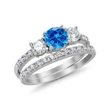 3-Stone Wedding Bridal Piece Ring Simulated Cubic Zirconia 925 Sterling Silver