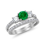 3-Stone Wedding Bridal Piece Ring Simulated Cubic Zirconia 925 Sterling Silver