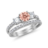 3-Stone Wedding Bridal Piece Ring Simulated Cubic Zirconia 925 Sterling Silver