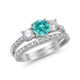 3-Stone Wedding Bridal Piece Ring Simulated Cubic Zirconia 925 Sterling Silver