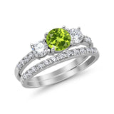 3-Stone Wedding Bridal Piece Ring Simulated Cubic Zirconia 925 Sterling Silver