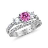 3-Stone Wedding Bridal Piece Ring Simulated Cubic Zirconia 925 Sterling Silver