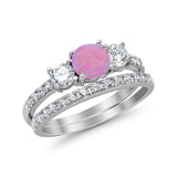 3-Stone Wedding Bridal Piece Ring Simulated Cubic Zirconia 925 Sterling Silver