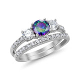 3-Stone Wedding Bridal Piece Ring Simulated Cubic Zirconia 925 Sterling Silver