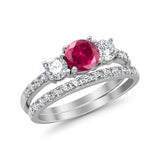 3-Stone Wedding Bridal Piece Ring Simulated Cubic Zirconia 925 Sterling Silver