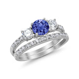 3-Stone Wedding Bridal Piece Ring Simulated Cubic Zirconia 925 Sterling Silver