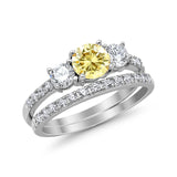 3-Stone Wedding Bridal Piece Ring Simulated Cubic Zirconia 925 Sterling Silver