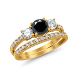 3-Stone Wedding Bridal Piece Ring Simulated Cubic Zirconia 925 Sterling Silver