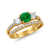 3-Stone Wedding Bridal Piece Ring Simulated Cubic Zirconia 925 Sterling Silver