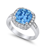 Halo Wedding Ring Cushion Cut Simulated CZ 925 Sterling Silver
