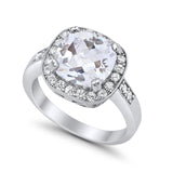 Halo Wedding Ring Cushion Cut Simulated CZ 925 Sterling Silver