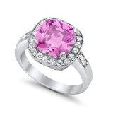 Halo Wedding Ring Cushion Cut Simulated CZ 925 Sterling Silver