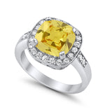 Halo Wedding Ring Cushion Cut Simulated CZ 925 Sterling Silver